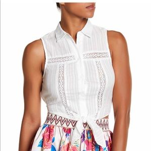 JEALOUS TOMATO Front Tie Blouse NWOT white lace